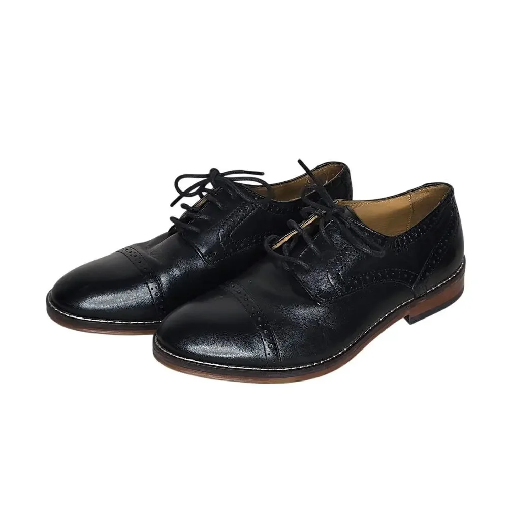 Johnston & Murphy Boys 3M Black Leather Cap Toe Oxford Dress Shoes J22
